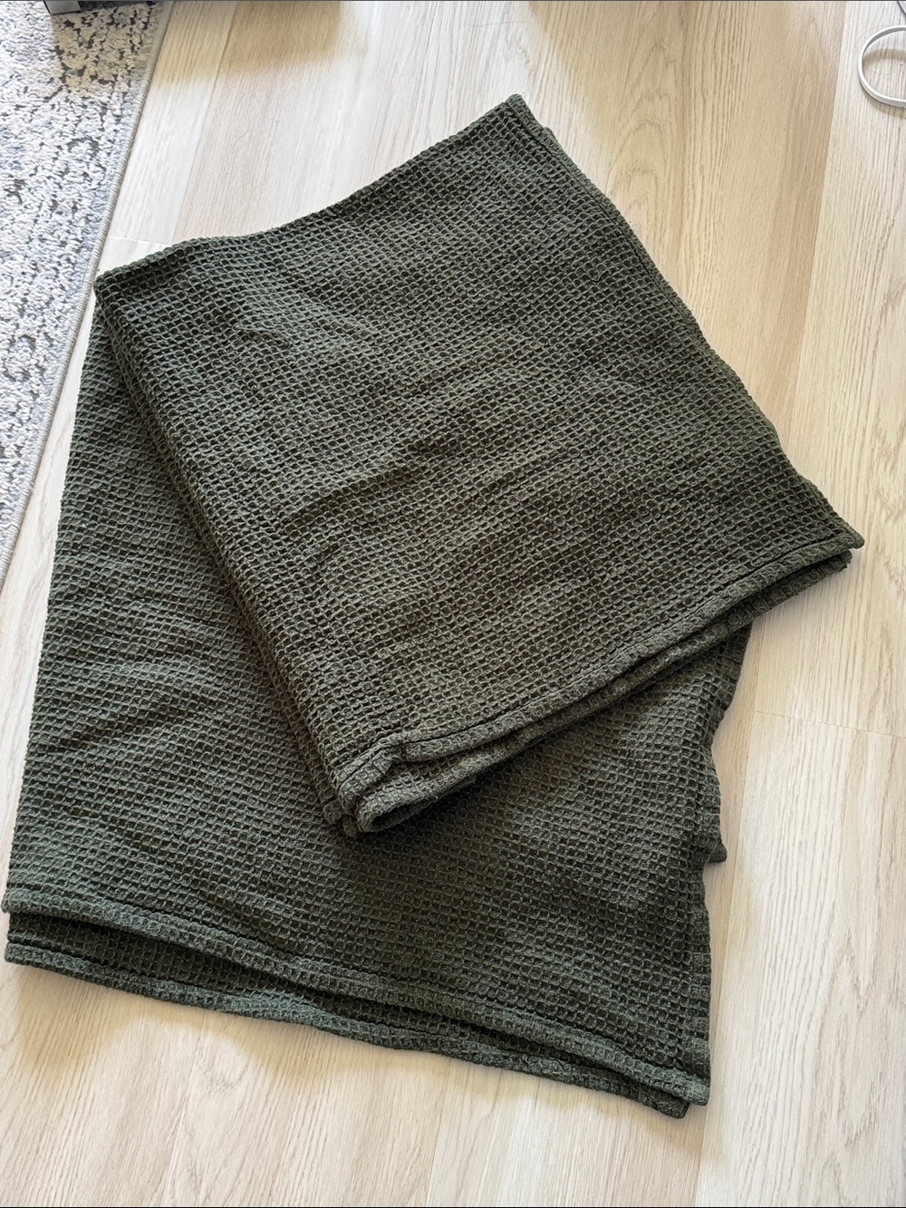 SET OF 2 Arhaus waffle weave throw blanket green show wear